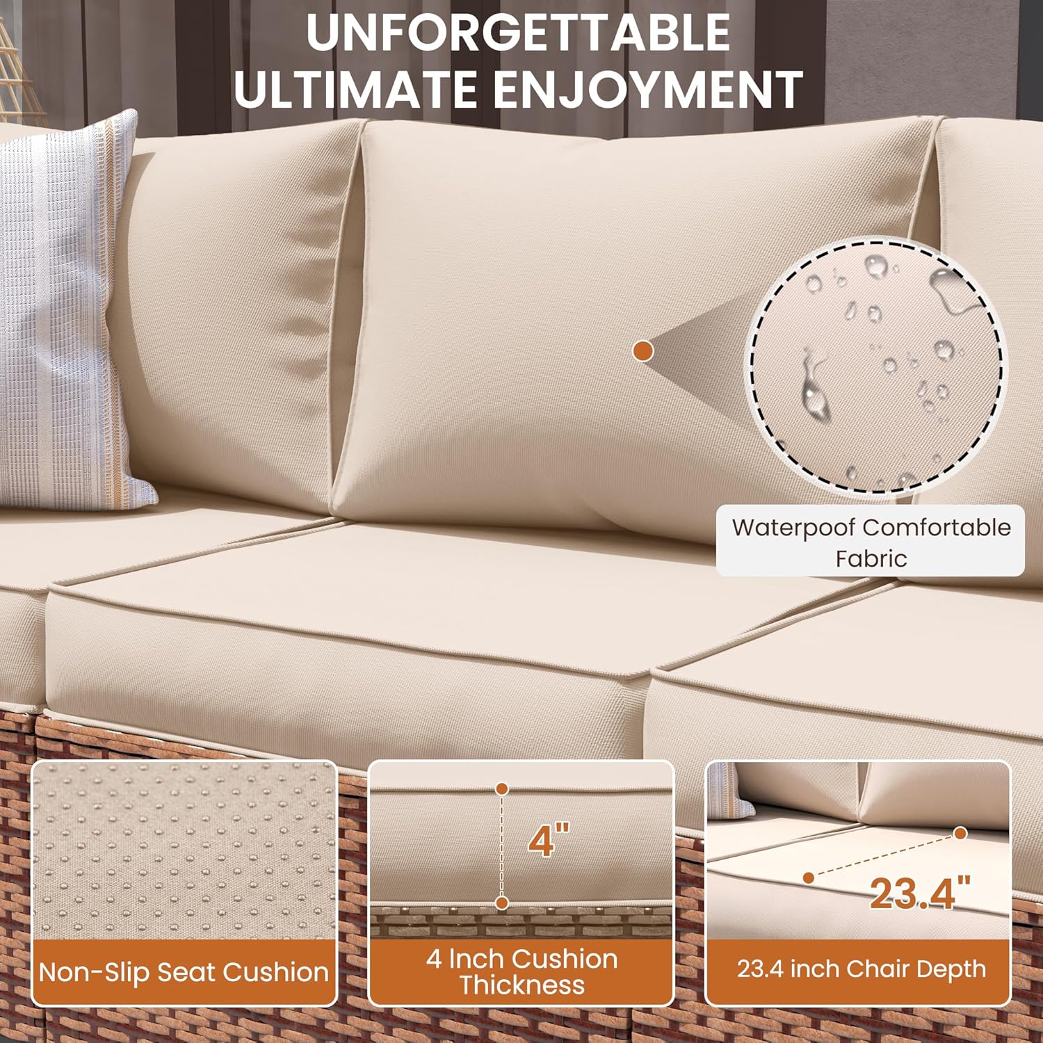 UDPATIO Patio Furniture Set, 6 Piece Outdoor Furniture with Waterproof Cover, Outdoor Chair Patio Conversation Sets with Storage Table, for Backyard Porch