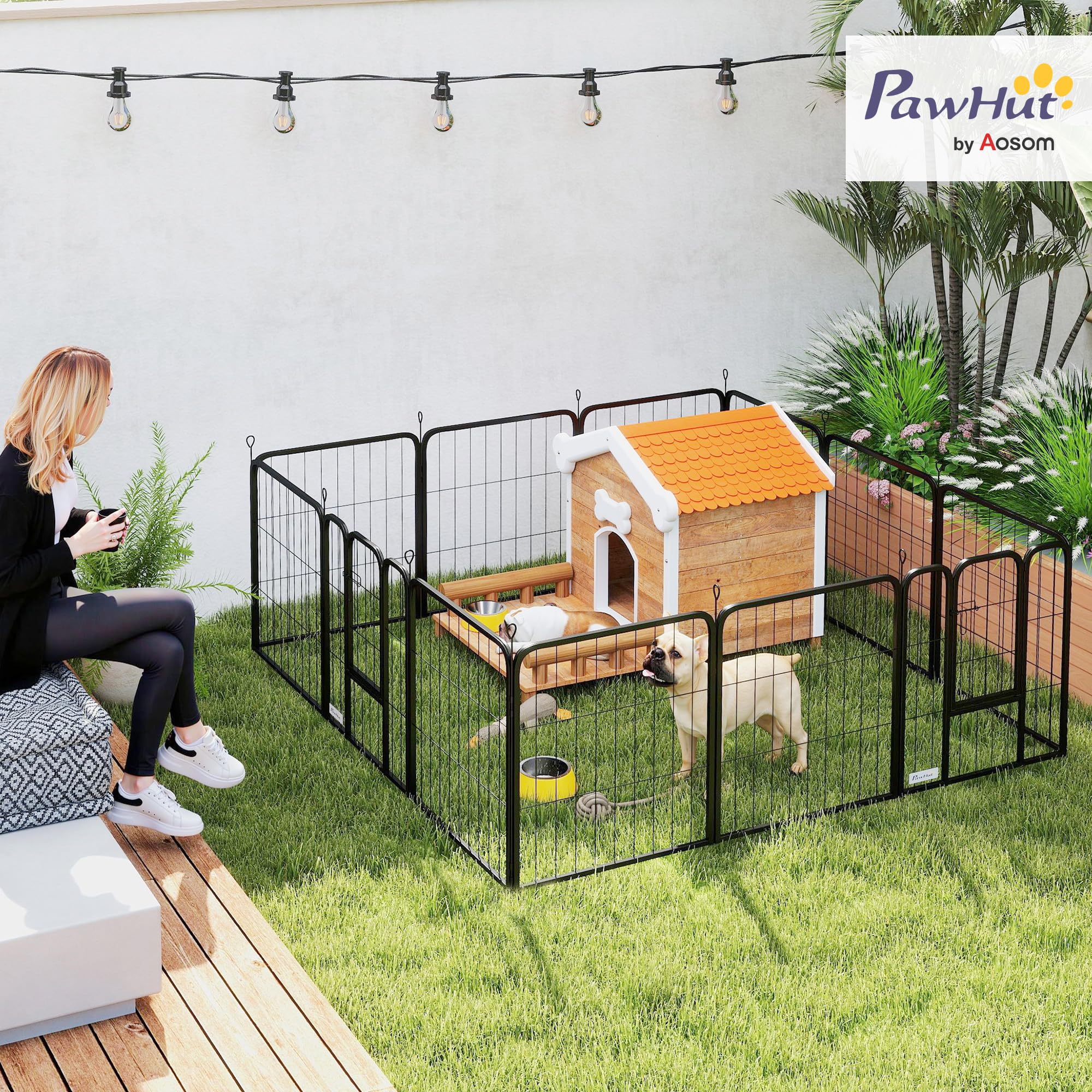 PawHut Recinto per cani 12 pannelli Recinto per cuccioli, 60 cm alto Nero | Recinto per cani in acciaio per razze piccole