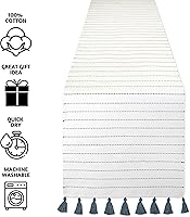Vista 2 de Folkulture Camino de mesa con borlas de 72 pulgadas de largo para mesa de comedor o decoración estilo granja, camino de mesa rústico para tocador