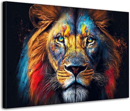 Colorful Lion Canvas Wall Art Safari Animal Pictures for Men Bedroom Living Room