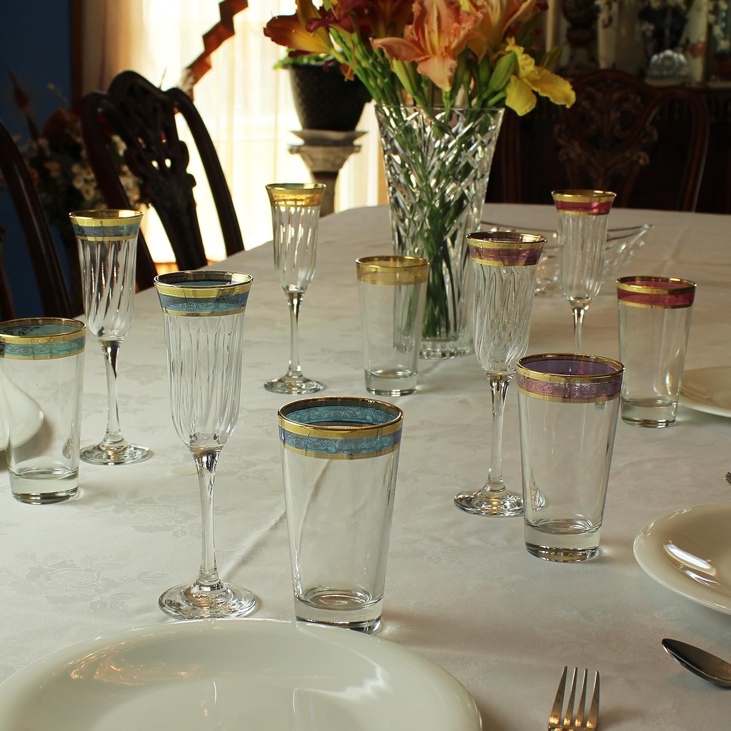 Elegant and Modern Glass Made Drinkware Set for Hosting Parties and Events - 10 oz. High Ball Set of 6, Multicolor