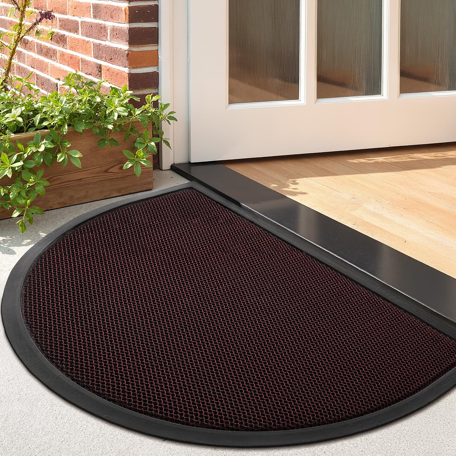 LUMI Half Circle Front Door Mat, 18"x30" Outdoor Doormat for Entrance, Heavy Duty Rubber Backing, All Weather Waterproof Dirt Trapper, Easy to Clean,