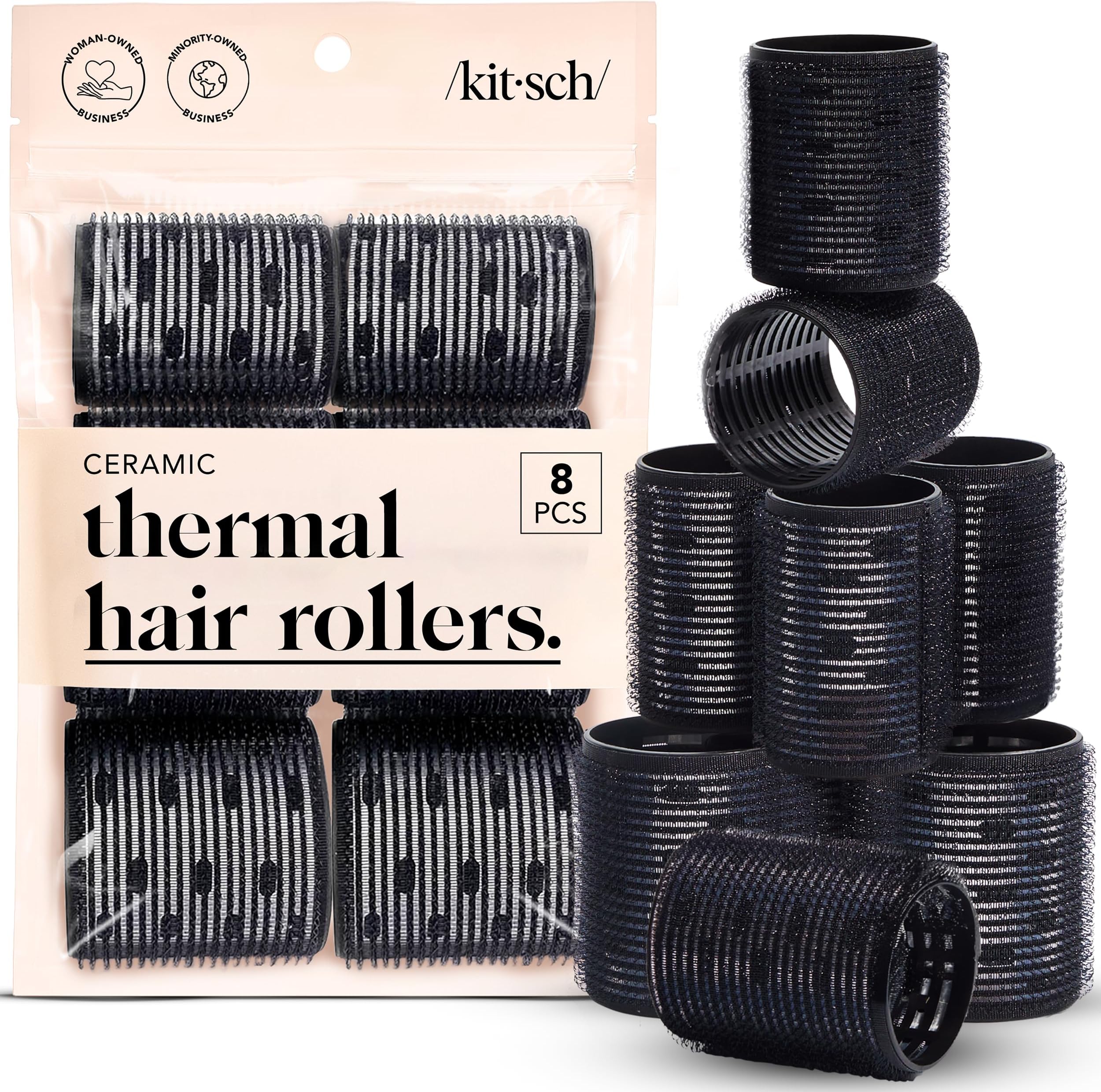 Kitsch Pro Ceramic Hair Roller, Self Grip Thermal Hair Roller, Hair Curler, 8 Pack