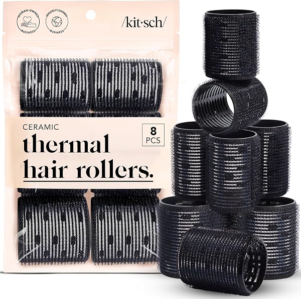 Kitsch Ceramic Hair Rollers for Women – Self-Grip Hair Curlers for Heatless Curl Overnight, Long-Lasting Frizz-Free Cu