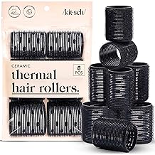 Kitsch Ceramic Thermal Hair Rollers for Women &ndash; Self Grip Hair Curlers for Heatless Curls Overnight - Volumizing Large Rollers for Short &amp; Long Hair - For Long Lasting Frizz-Free Curls - Black, 8pcs