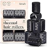 Kitsch Ceramic Thermal Hair Rollers for Women - Self Grip Hair Curlers for Heatless Curls Overnight - Volumizing Large Rollers for Short & Long Hair - For Long Lasting Frizz-Free Curls - Black, 8pcs