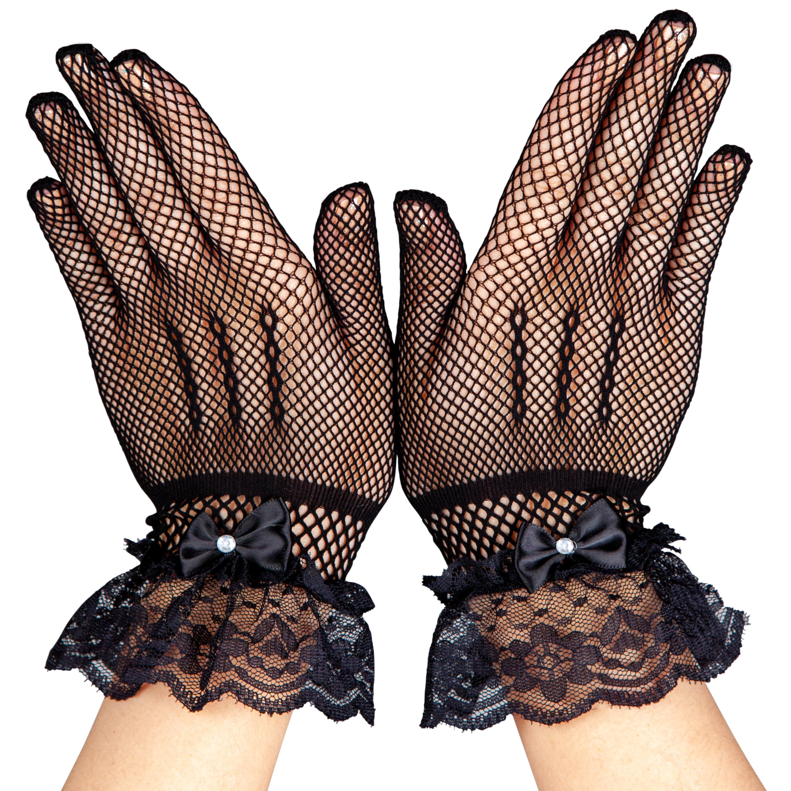 Wicked Costumes Fishnet Gloves With Lace & Diamantes