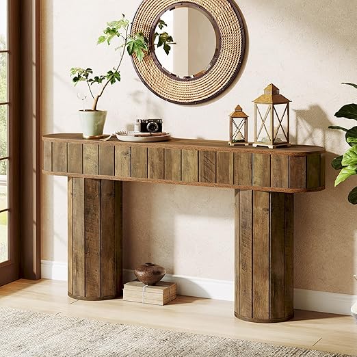 Tribesigns Farmhouse Console Table for Entryway, 63-Inch Long Sofa Table Behind Couch for Hallway, Living Room, Entrance, Rustic Brown