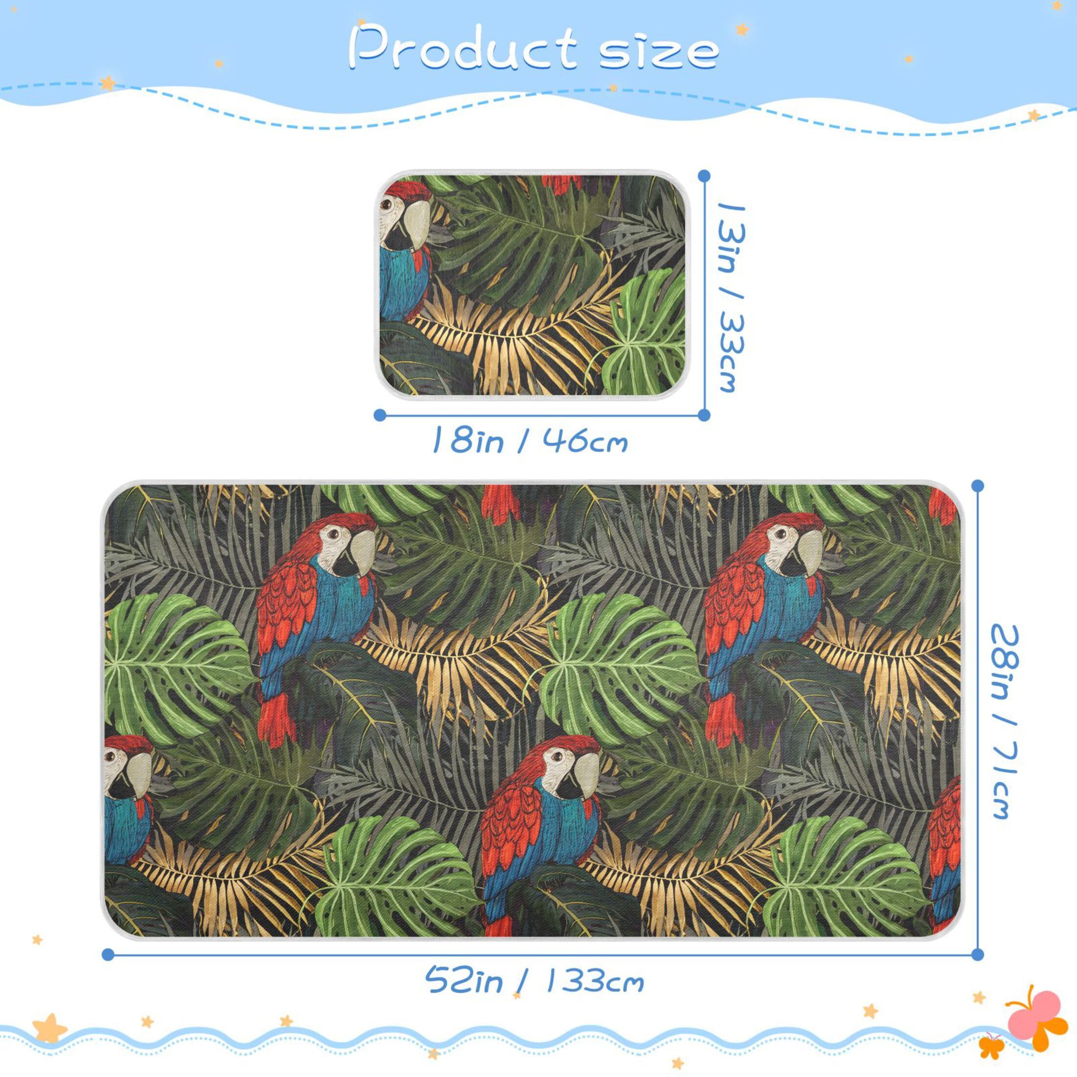 Takiito Jungle Foliage Parrot Baby Cooling Mattress Pad, Soft & Breathable Cooling Mat Keep Baby Cool in Summer 28x52 in, Nursery Essential