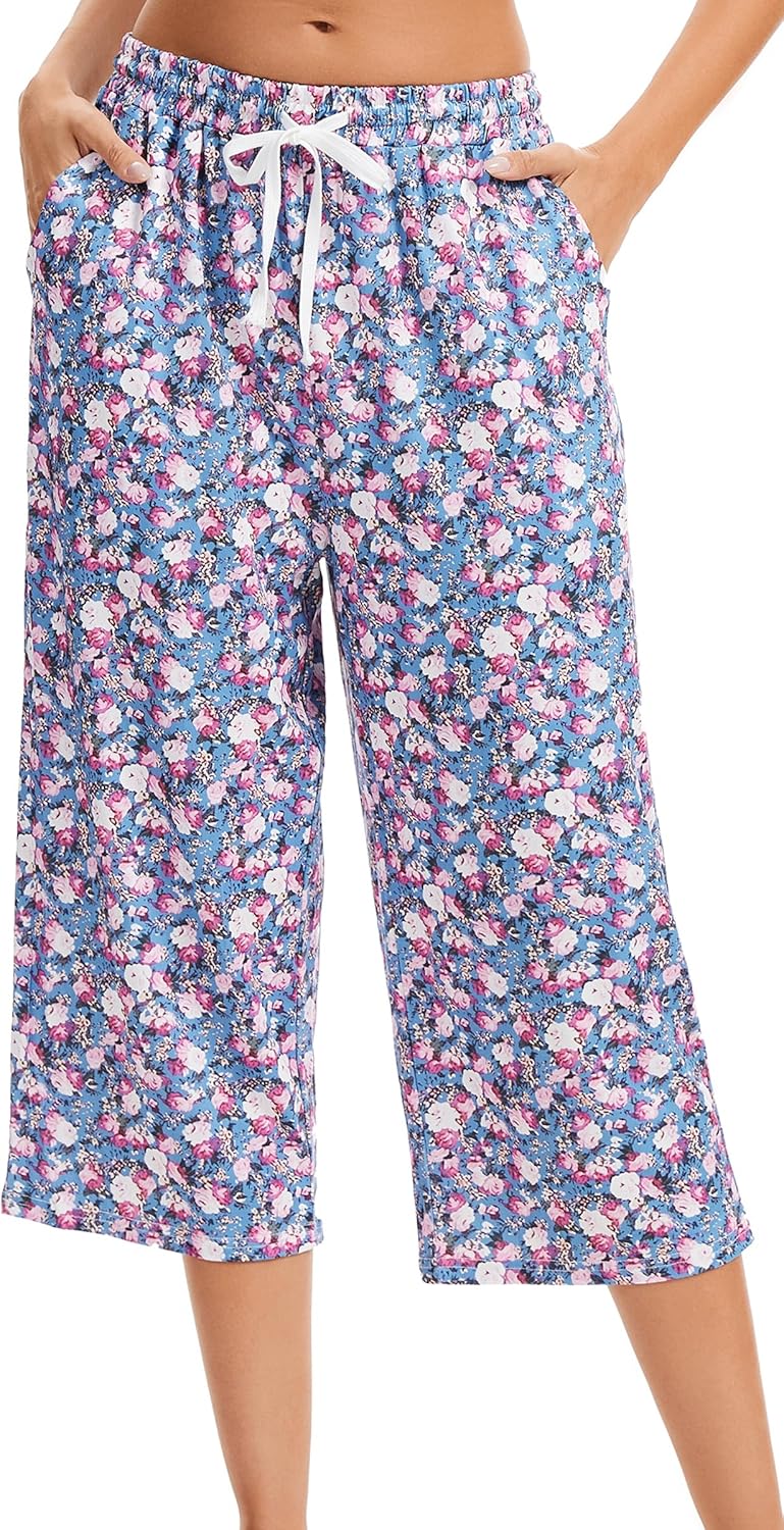 Women Pajama Pants Capri Cotton Sleep Lounge Pj Bottoms with Pockets - Image 4