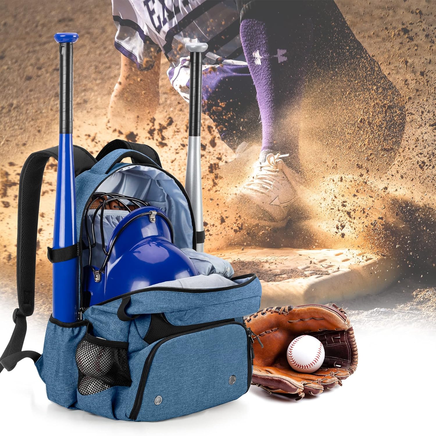 DSLEAF Baseball Backpack with Separate Shoe Space, Softball Bat Bag Holds Up to 4 Bats, Hence Hook and Multi Pockets for Essentials - Image 7