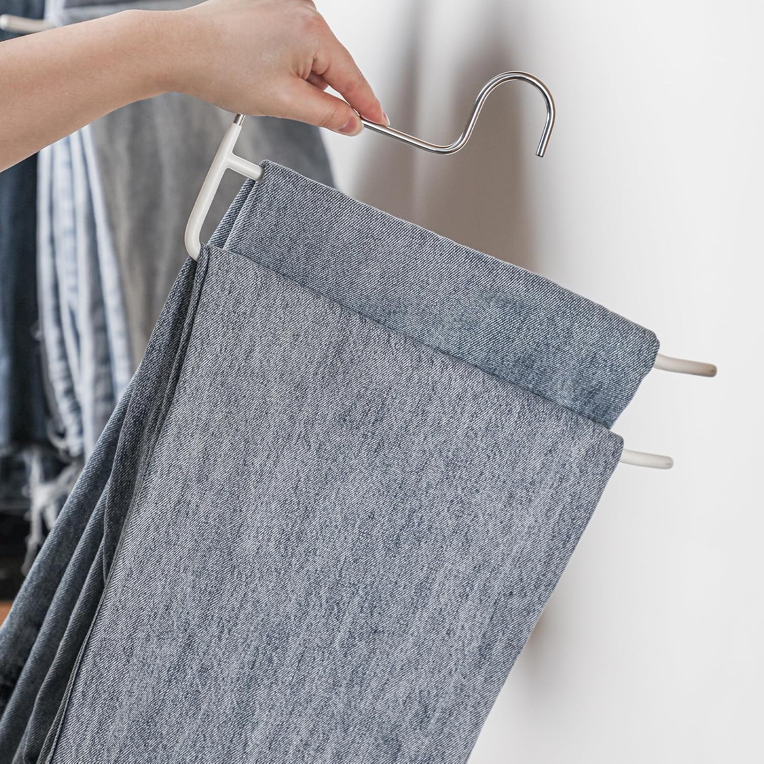 SHIMOYAMA Pants Hangers, 5 Pack, Trouser/Slack Hangers, Open Ended Double Rods Hanger, Space-Saving Clothes Hanger, White