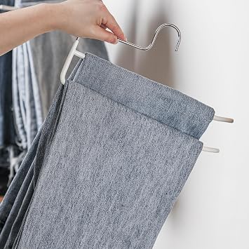 SHIMOYAMA Pants Hangers, 5 Pack, Double Rod Pant Hanger for Jeans, Space-Saving Slack Hangers, Trouser Hangers White
