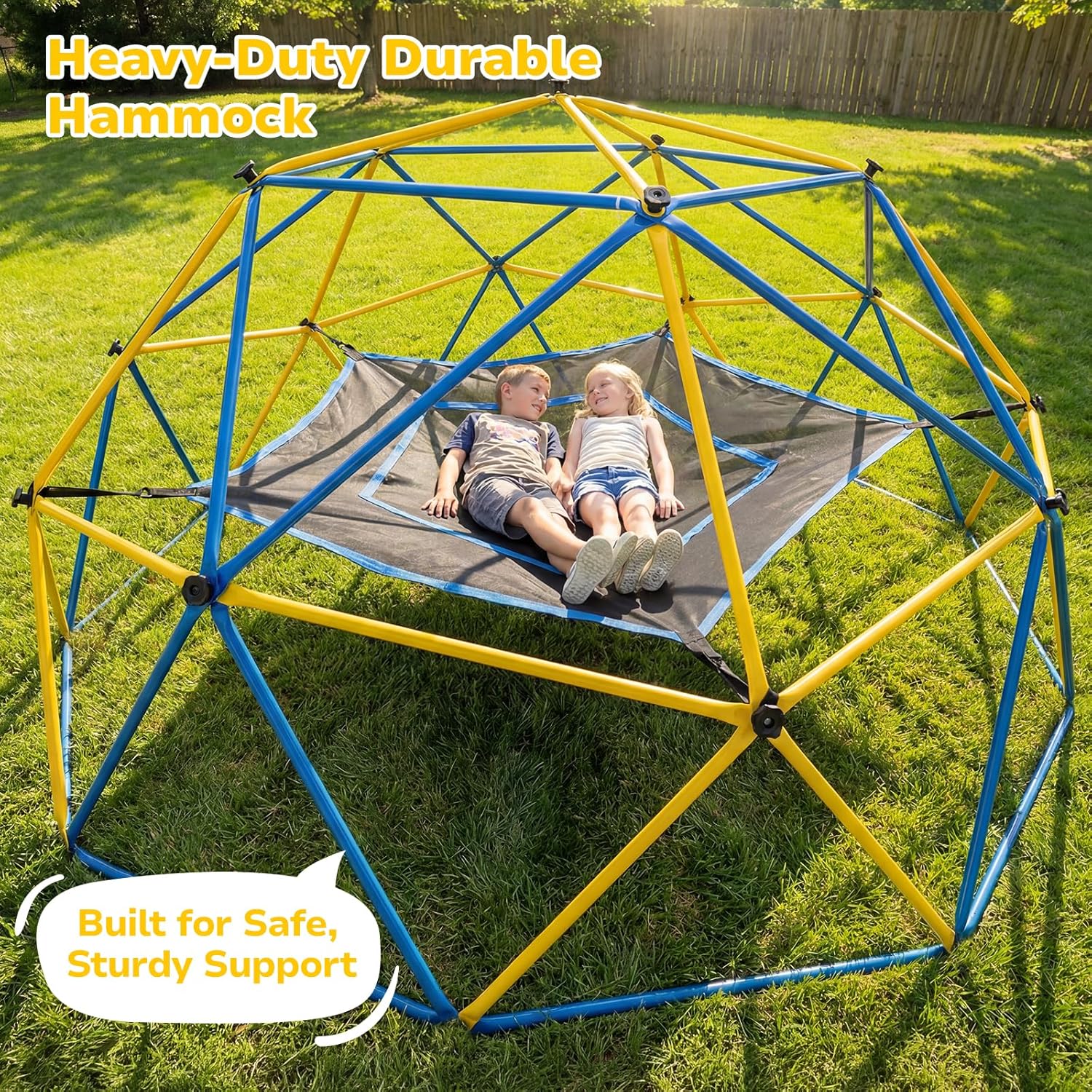Hapfan 10ft Climbing Dome with Hammock, Jungle Gym for Kids Outdoor Backyard 3-8, 8-12, Rust-Resistant Monkey Bars Playset, ASTM Approved