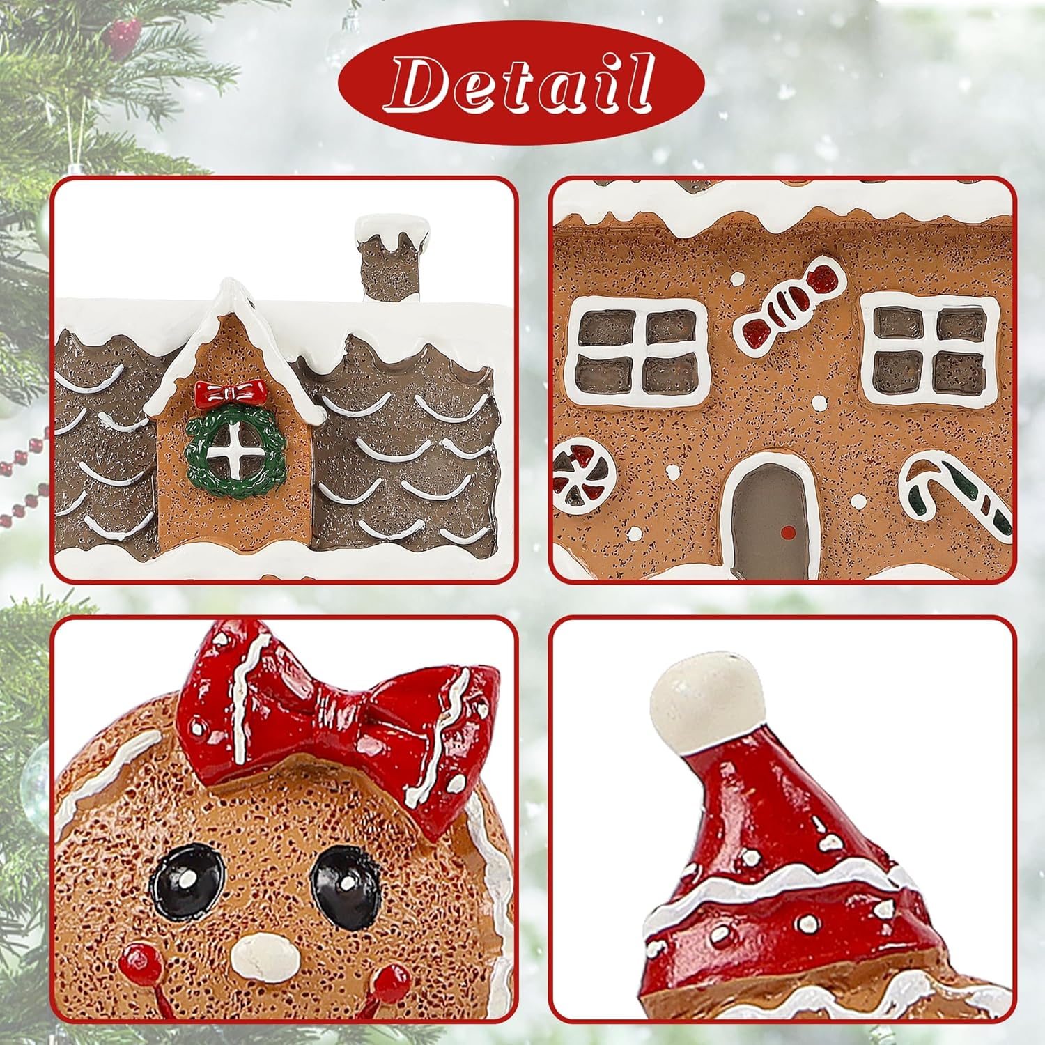 Lulu Home Christmas Tabletop Decorations, Resin Gingerbread House and 2 Gingerbread Men Figurines Adorn with Candy Cane Wreath for Indoor Holiday Fireplace Shelf Ornaments Display - Image 3