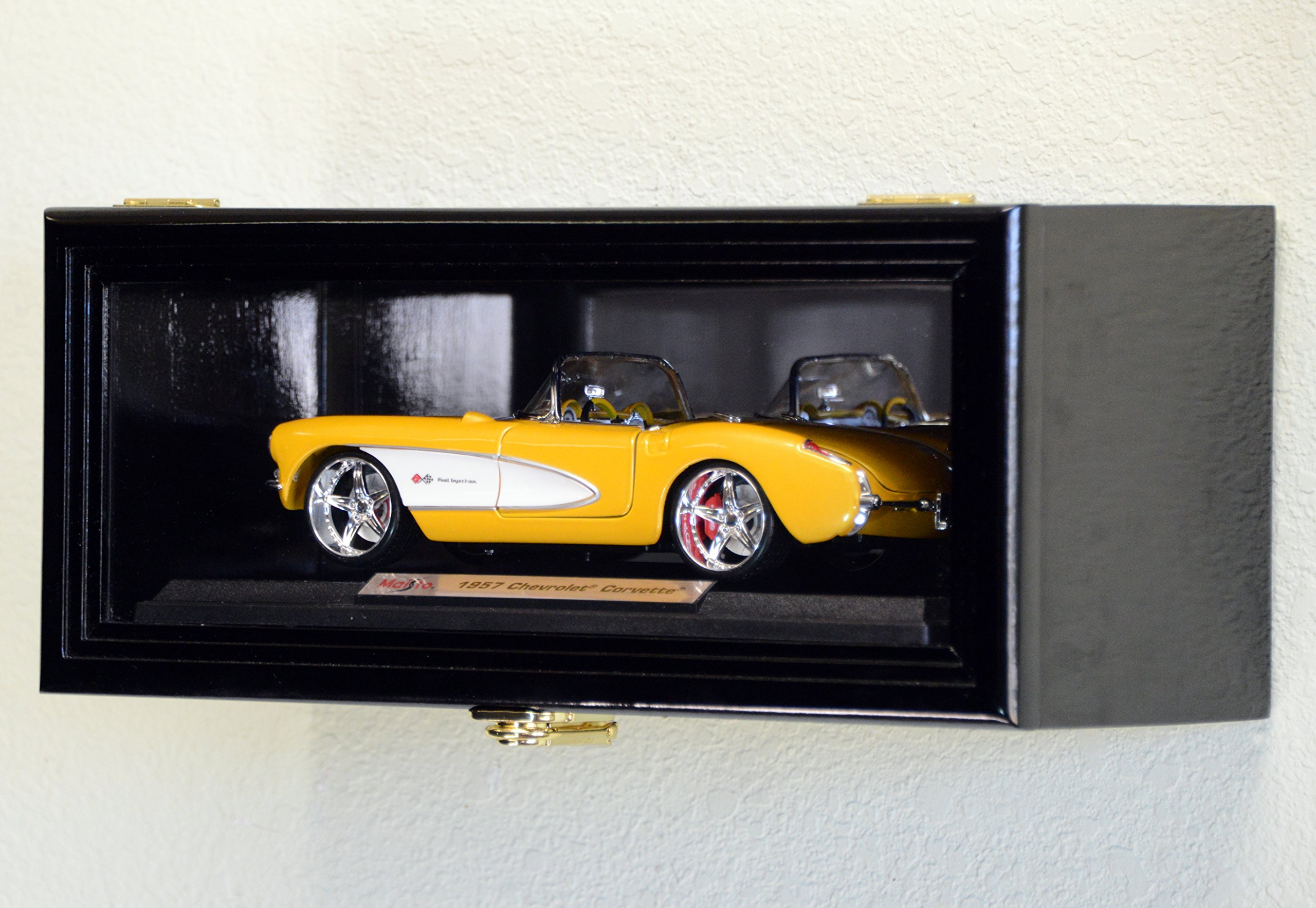 Single 1/18 Scale Diecast Model Car Display Case Cabinet Holder Rack w/98% UV- Lockable with Mirror Back (Black Finish)