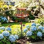 Bain d'oiseau en métal pour l'extérieur, 46in Bain d'oiseaux double autonome & Bird Feeder, Old Bird Bath Bowl avec 5-Pronged Base pour jardin Patio Yard Lawn Decor, Bronze antique