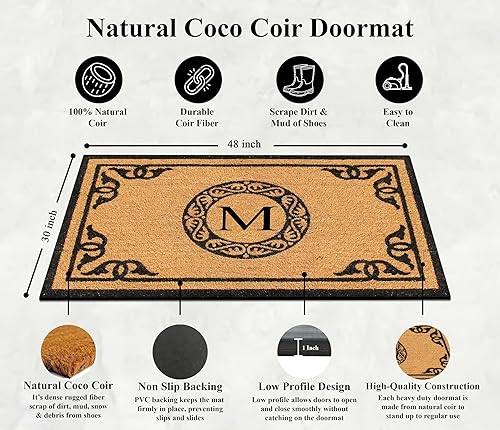 Miniatura 9 de A1HC - Tapete de puerta con monograma de fibra de coco natural para puerta delantera, 24 x 39 pulgadas, tratamiento antidesprendimiento, duradero