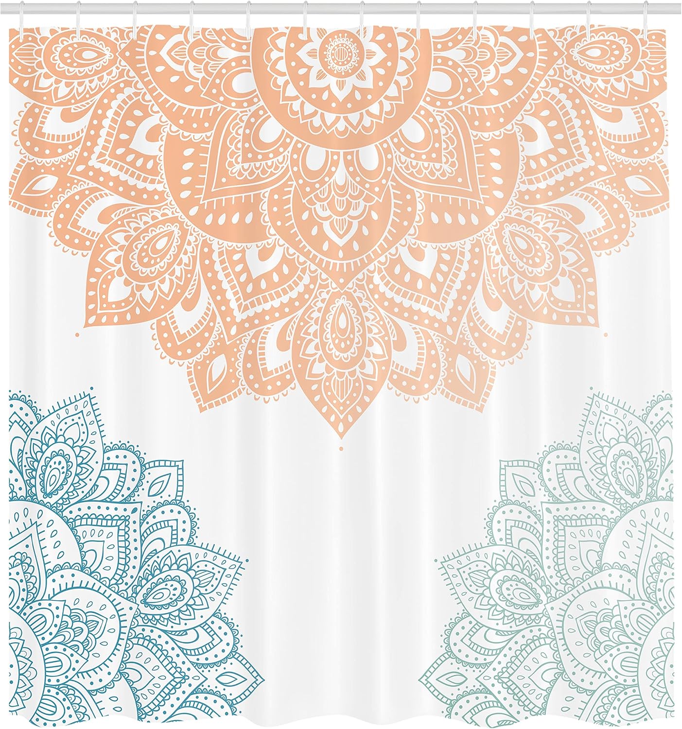 Ambesonne Flora Shower Curtain, South Mandala Design Vibrant Color Ornamental Illustration, Cloth Fabric Bathroom Decor Set with Hooks, 69" W x 70" L, Pale Rust