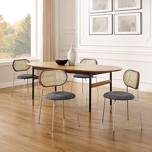 Miniatura 7 de Art Leon Juego de 4 sillas de comedor, sillas de comedor modernas de mediados de siglo con respaldo de bastón, silla de ratán tapizada de vellón