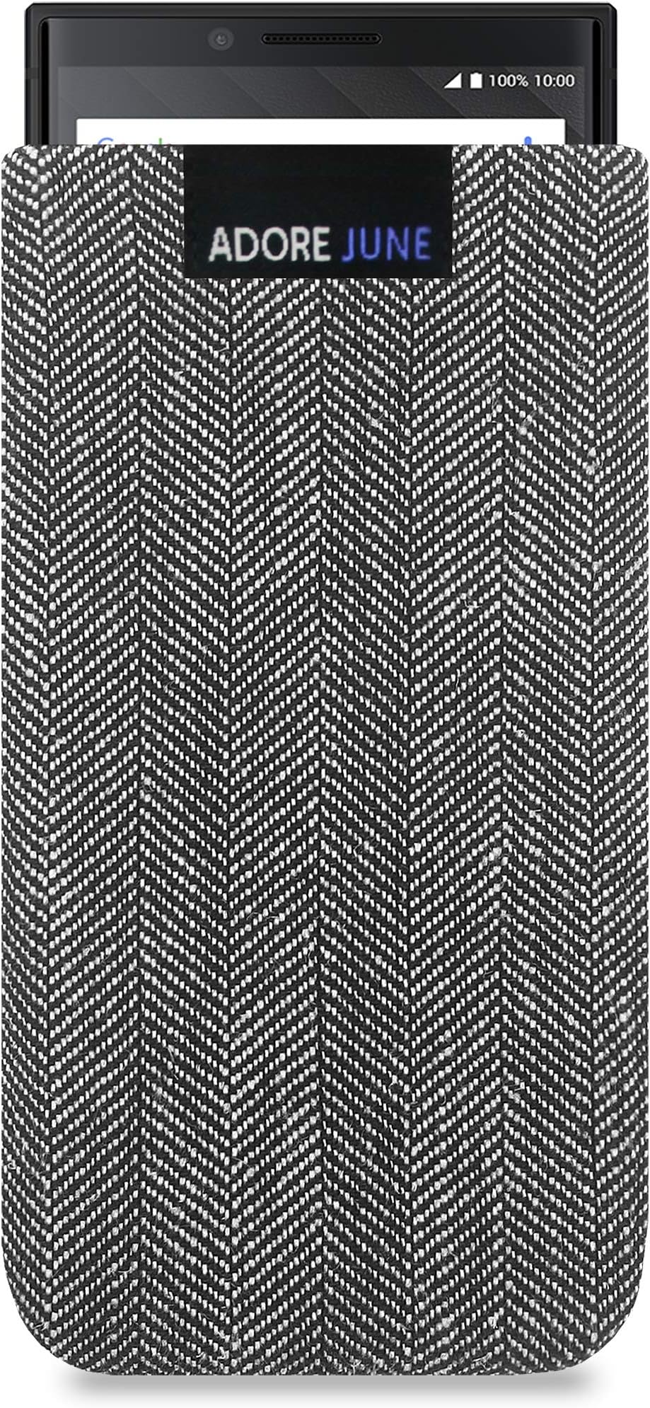 Adore June Business Pouch compatible with Blackberry Key2 and Blackberry Key2 LE, Characteristic Material Fabric Sleeve with Display Cleaning Effect, Grey/Black