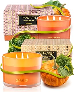 96NORTH Luxury Pumpkin and Cinnamon Fall Candles | 3 Wick Jar Candles | Relaxing Aromatherapy Aesthetic Candle