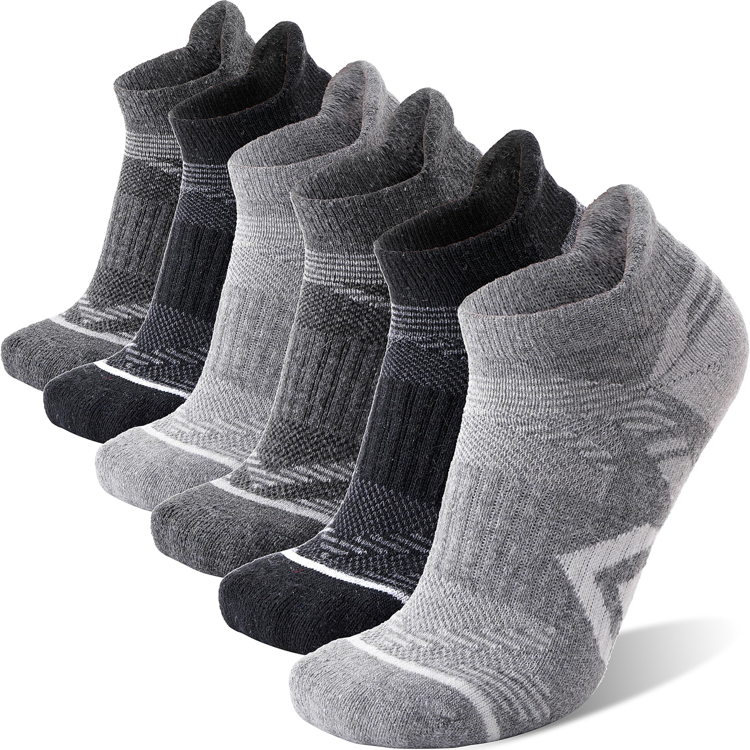 ANTSANG Merino Wool Ankle Hiking Running Socks Compression Thick Cushion Breathable No Show Socks for Men Women 6 Pairs