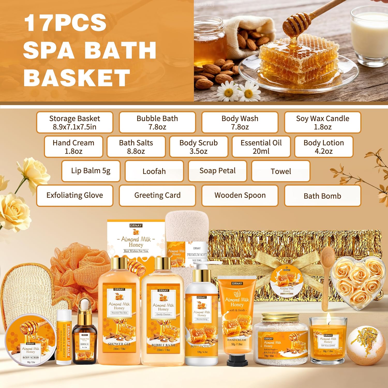 Birthday Gifts for Women, 17 Pc Almond Milk & Honey Spa Gifts for Women image 2