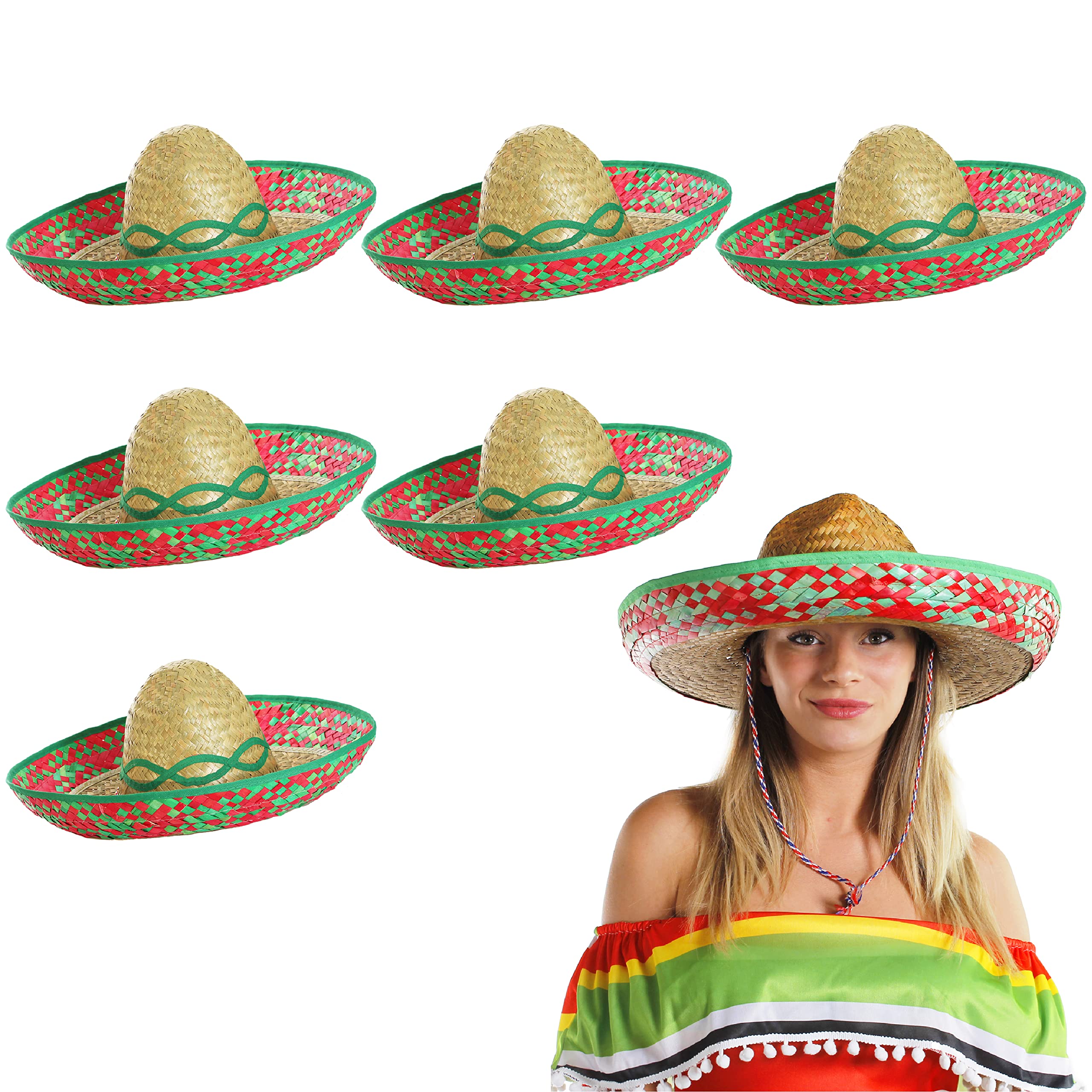 SOMBRERO DE SOMBRERO DE DELUXE VERDE MEXICANO - Sombrero de pajita salvaje con bigote falso, accesorio de fiesta ideal para la noche de ciervo, fiesta en la playa, verano