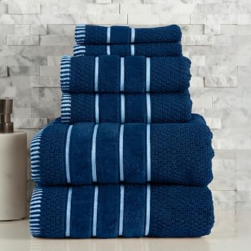 Lavish Home Bathroom Towels Set, Bathroom Accessories, Navy, Set of 6 | Includes 2 Bath Sheets, 2 Hand Towels, and 2 Wash Cloths, 575 GSM 100% Combed Cotton Set for Shower, Gym, Dorm, and Spa