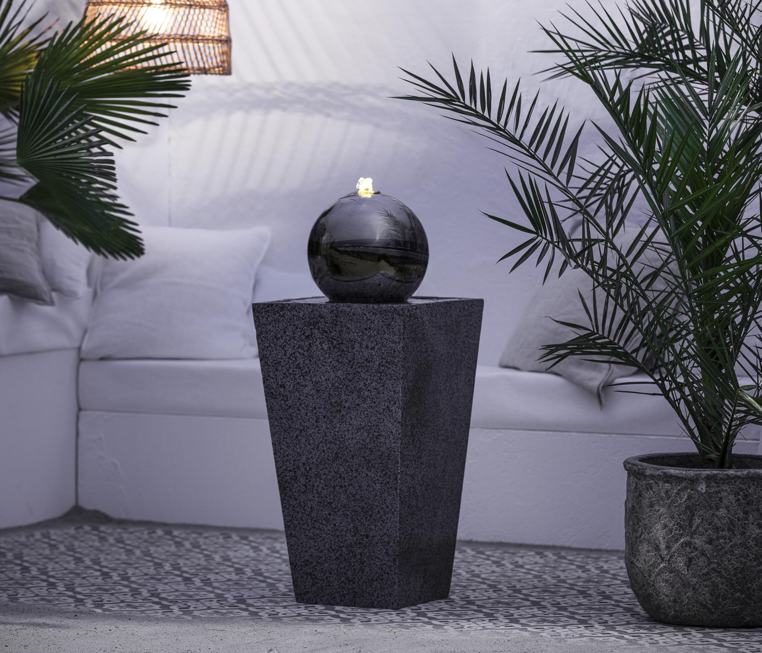 Dehner Fontanna ogrodowa Kioto z oświetleniem LED, ok. 83 x 34 x 34 cm, stal nierdzewna, szara