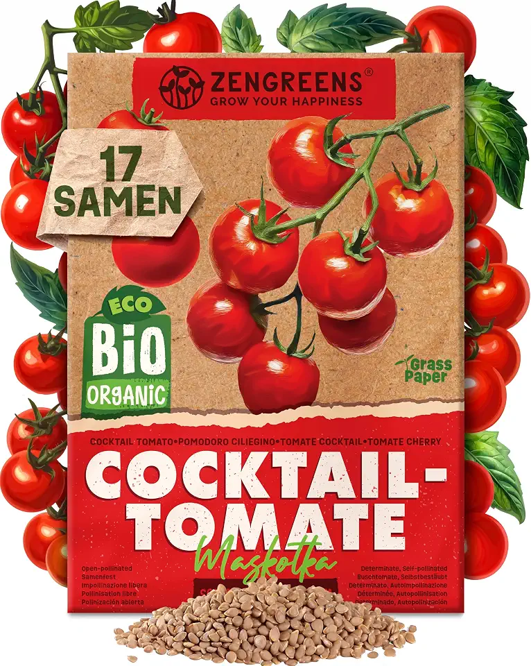 Tomaten - 5 Rezeptideen für die roten Sommerfrüchte 1 ZenGreens® - Bio Cocktail-Tomate Samen (Maskotka) - Cocktail-Tomatesamen - Gemüsesamen für den einfachen Anbau im Garten, Balkon oder Hochbeet - Gemüse Saatgut
