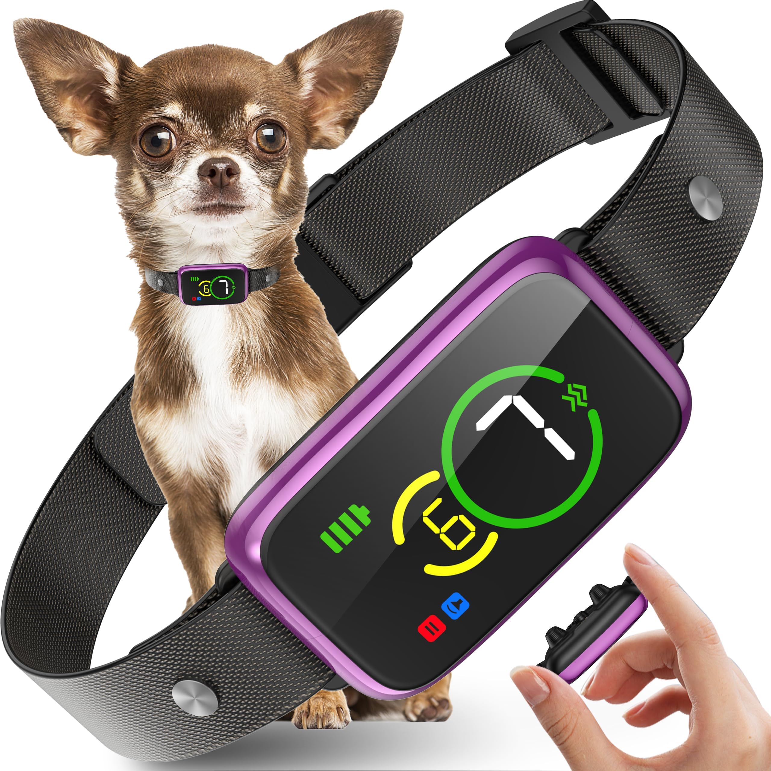 Dog Bark Collar, Bark Collar for Mini Small Medium Dogs, Smart Bark Collar with No Shock, Rechargeable Anti Barking Training Collar, Stop Barking Collar with 7 Adjustable Sensitivity - Purple