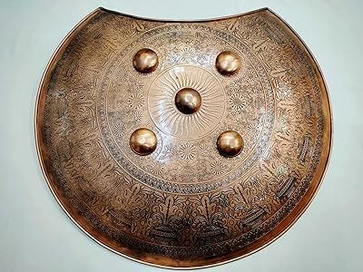 PH Artistic Rotating Shield Steel Hand Engraved Armor Battle Dhal Copper Polish Carved A858