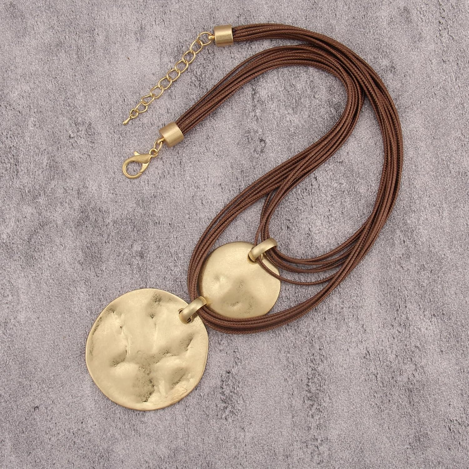 Leather Necklace for Women Large Pendant Hippie Choker Necklace Vintage Sweater Necklace Chunky Boho Necklaces for Women
