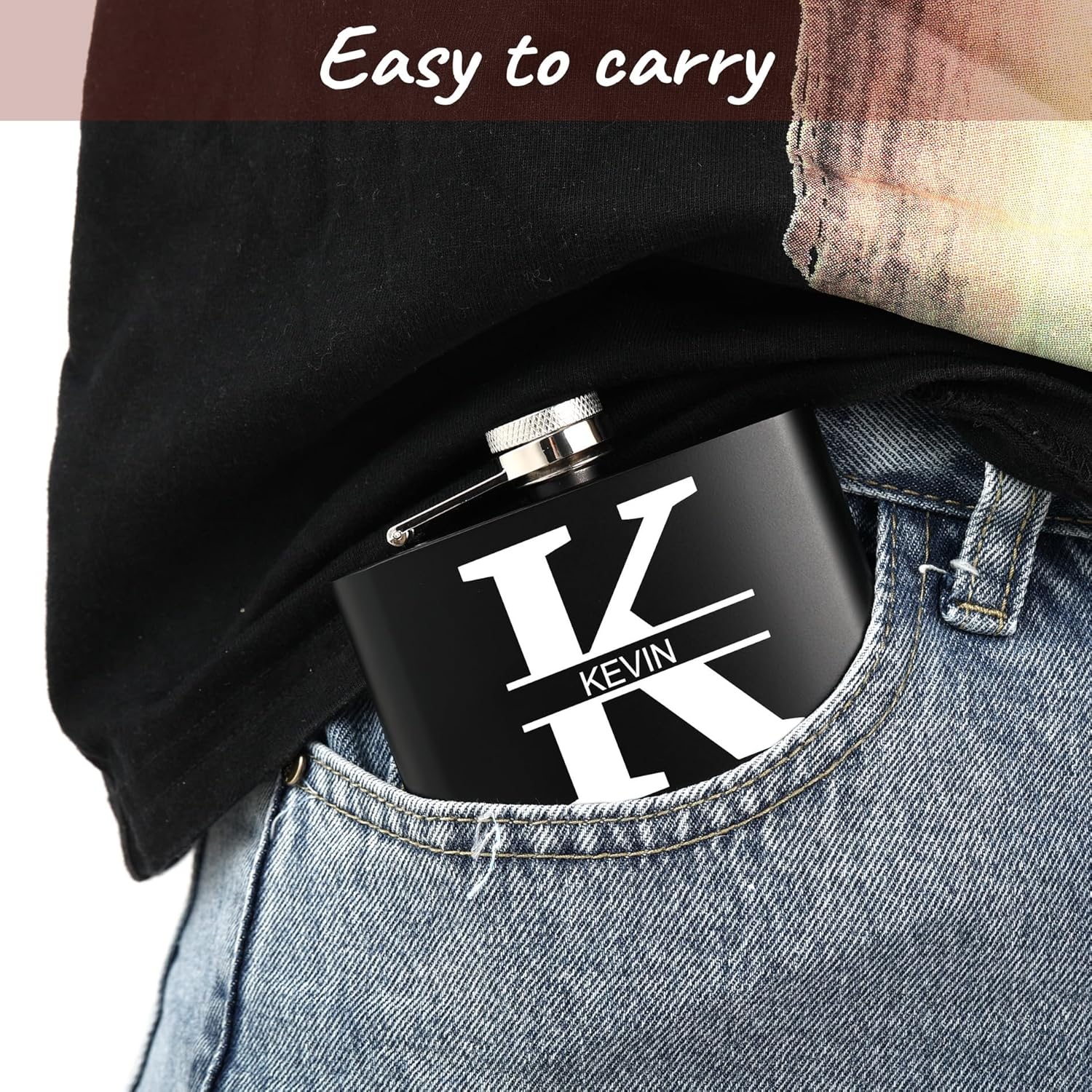 Personalized Liquor Flask for Men Customized 3pcs 6oz Stainless Steel Whiskey Flask Set with 3pcs Funnel Customized Engraved Initial Silver/Black Hip Flask for Father Boyfriend Groomsmen Gifts