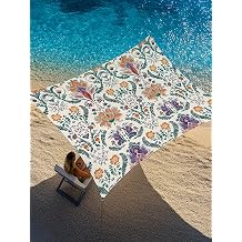 Large Sun Shade Sail 6.5' x 10', Boho Flowers UV Block Sunshade for Outdoor, Vintage Bohemian Ethnic Floral Leaves Heavy Duty Waterproof Sun Screen Cloth for Patio, Deck, Lawn, Pergola, Beach
