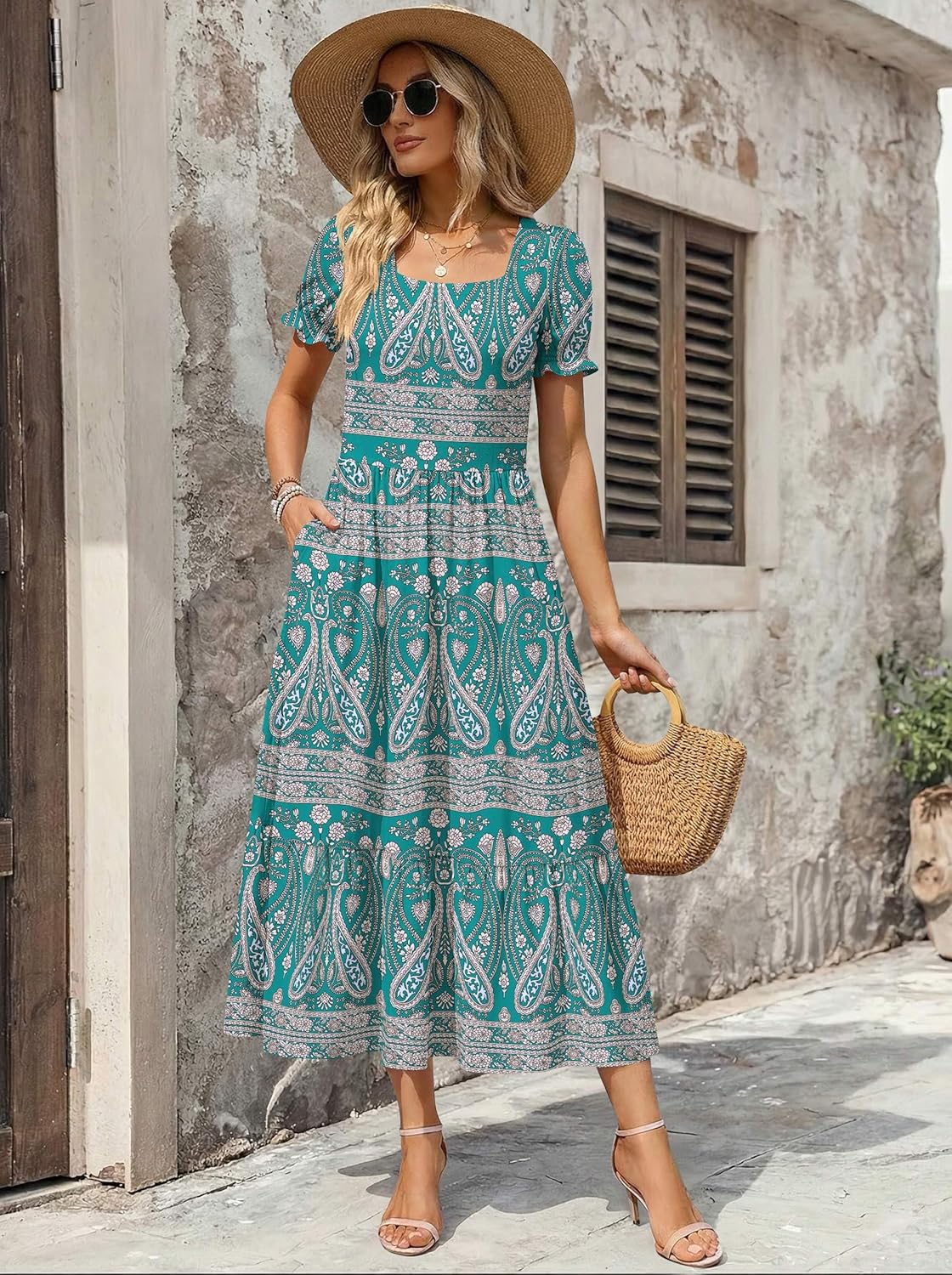 Zeagoo Summer Dresses for Women Flowy Casual Midi Dress Short Sleeve Tiered Dress Beach Vacation Sundresses with Pockets - Image 4