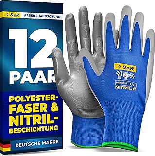 S&R Arbeitshandschuhe mit Nitril-Beschichtung – Nahtlose, Rutschfeste Schutz-Handschuhe für Montage, Bauarbeiten & Wartung – Flexibel, Ölfest & Wasserdicht, Abriebfest
