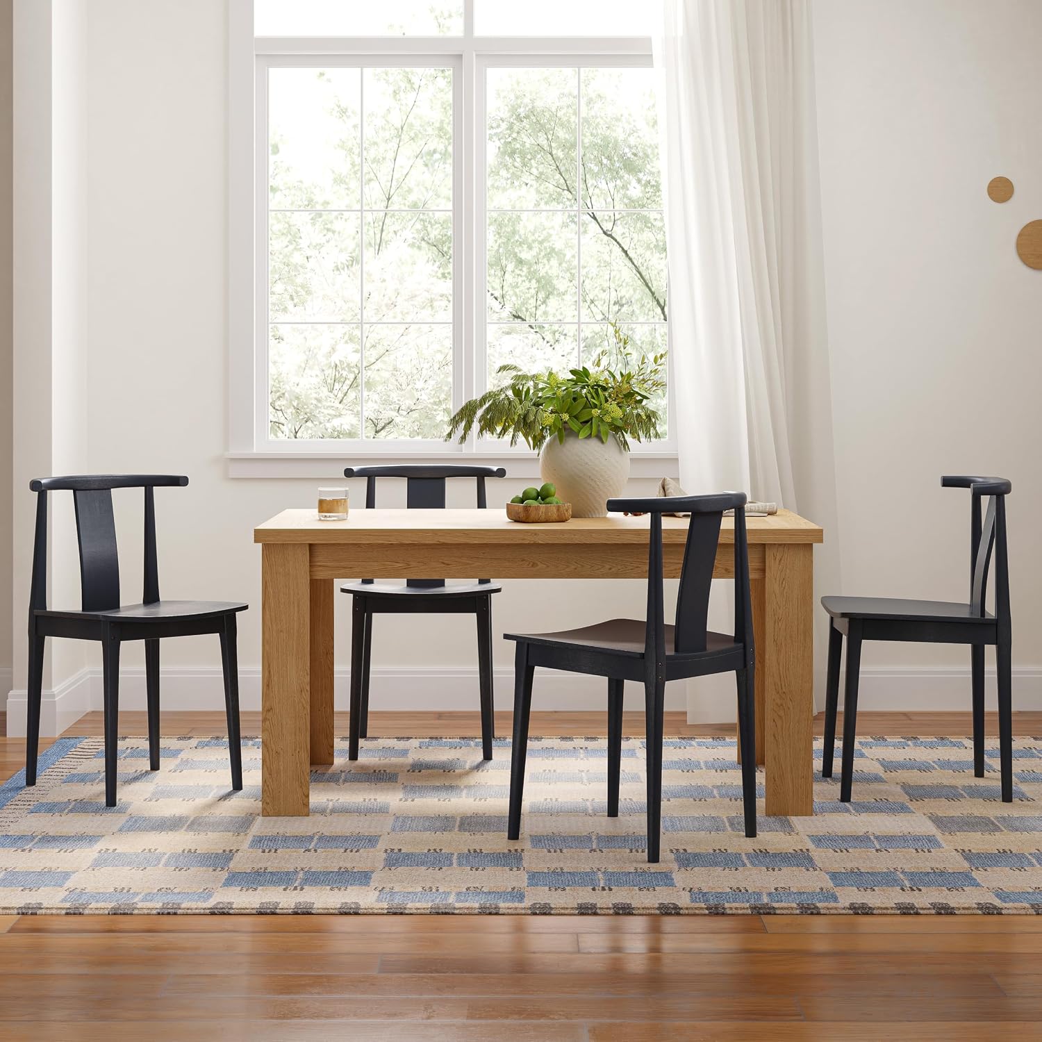 Wood Dining Room Chairs Set of 2, Mid Century Modern Kitchen Chairs Wishbone Chair with Curved Back Armless Accent Chair for Living Room Restaurant, Black