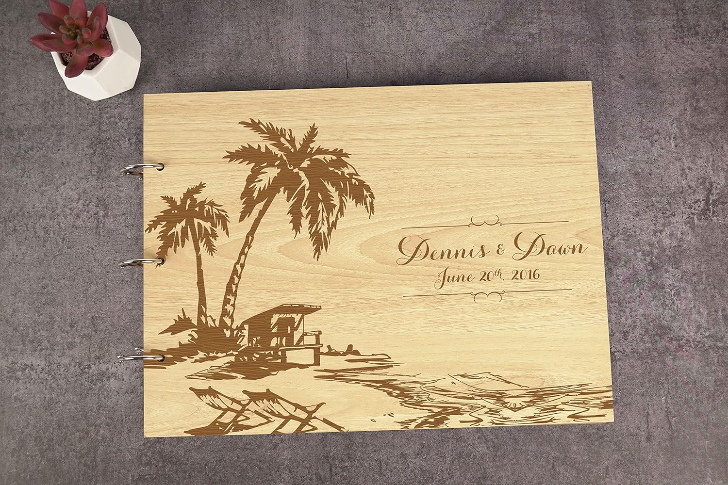 Darling Souvenir Personalized Engraved Laser Cut Wedding Guest Book Wooden Cover Sign-in Book Registry Guestbook Scrapbook-M8