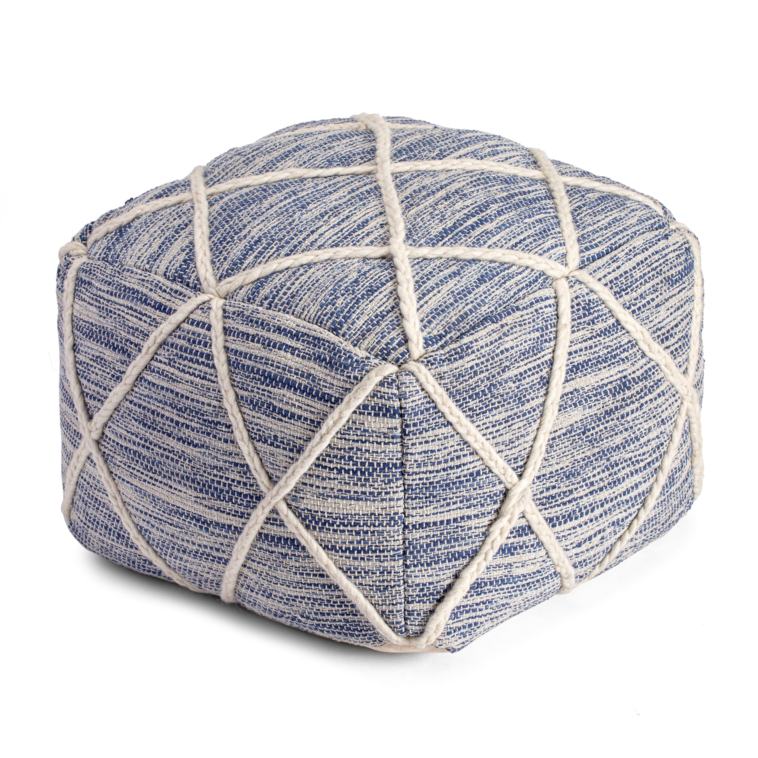 - Anji Mountain 100% Handmade & Handcrafted Comfortable Home Décor Pouf Ottoman Footrest for Living Room, Bedroom, Nursery, Kidsroom, Patio Furniture - (22" x 22" x 16"- Ivory,Blue)
