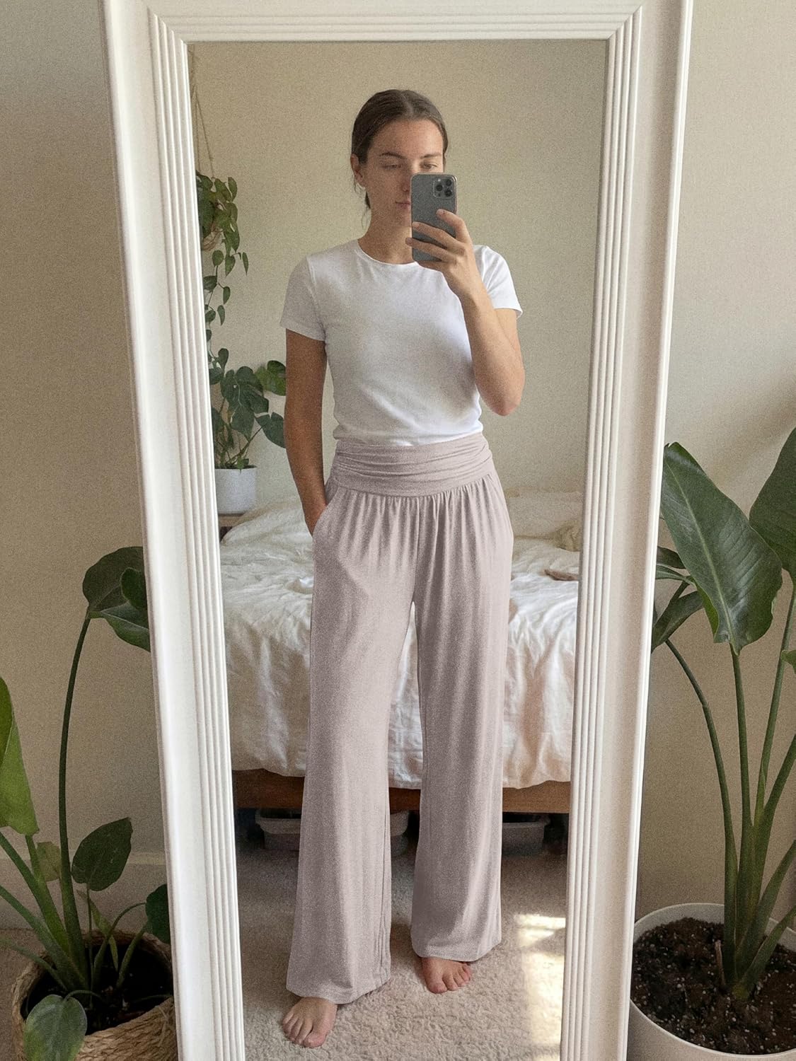 ODODOS Women's Wide Leg Palazzo Lounge Pants with Pockets Light Weight Loose Comfy Casual Pajama Pants-26/28/30"/32" Inseam - Image 2