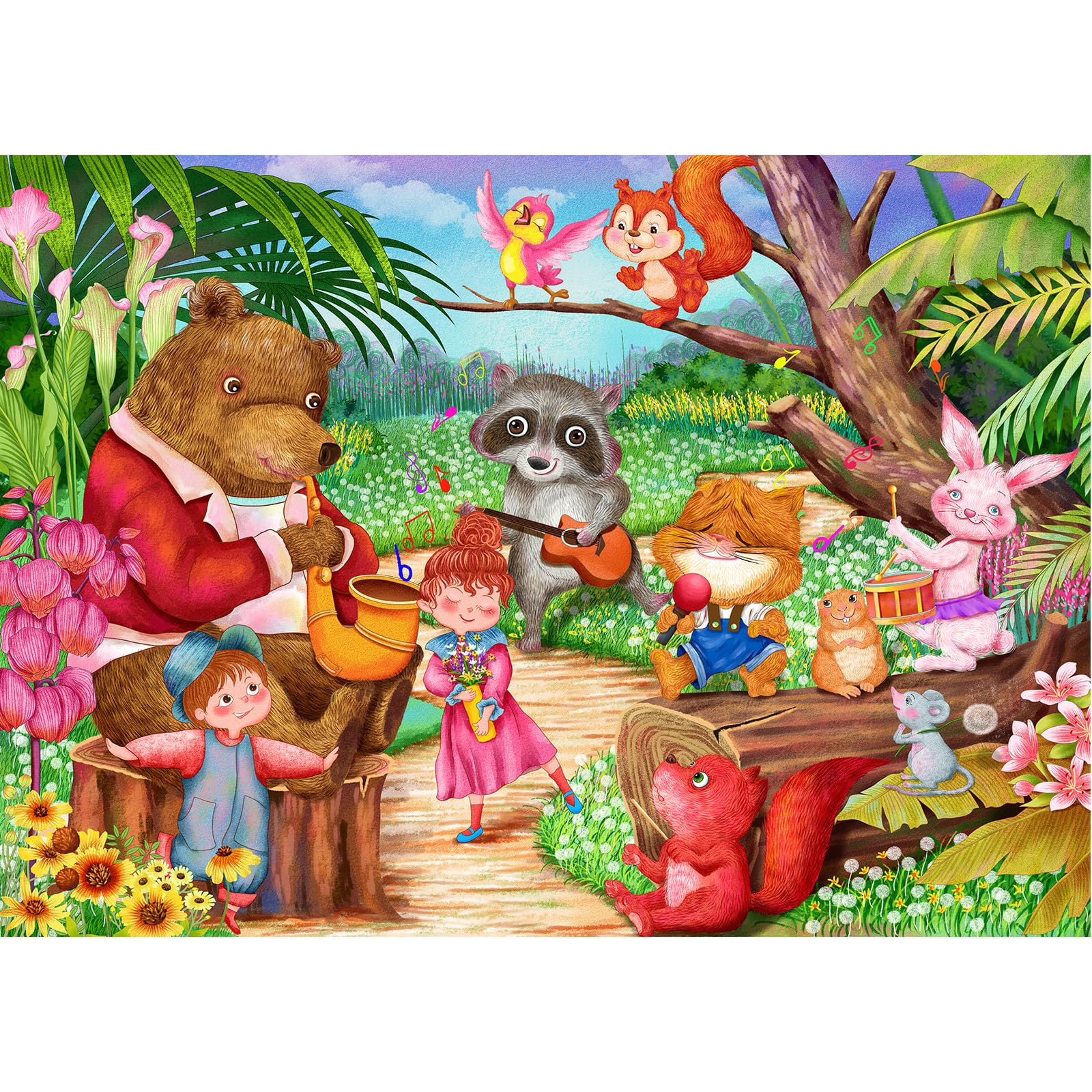 Jigsaw Puzzles 100 Pieces for Kids Jigsaw Puzzles for Kids 100 Piece Puzzle Educational Learning Toys for 5 6 7 8 9 Girls and Boys-Animal Concert