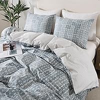 Vista 98 de HoneiLife Juego de funda de edredón floral 100% algodón, 3 piezas, suave, ropa de cama botánica con cierre de cremallera y lazos en las esquinas