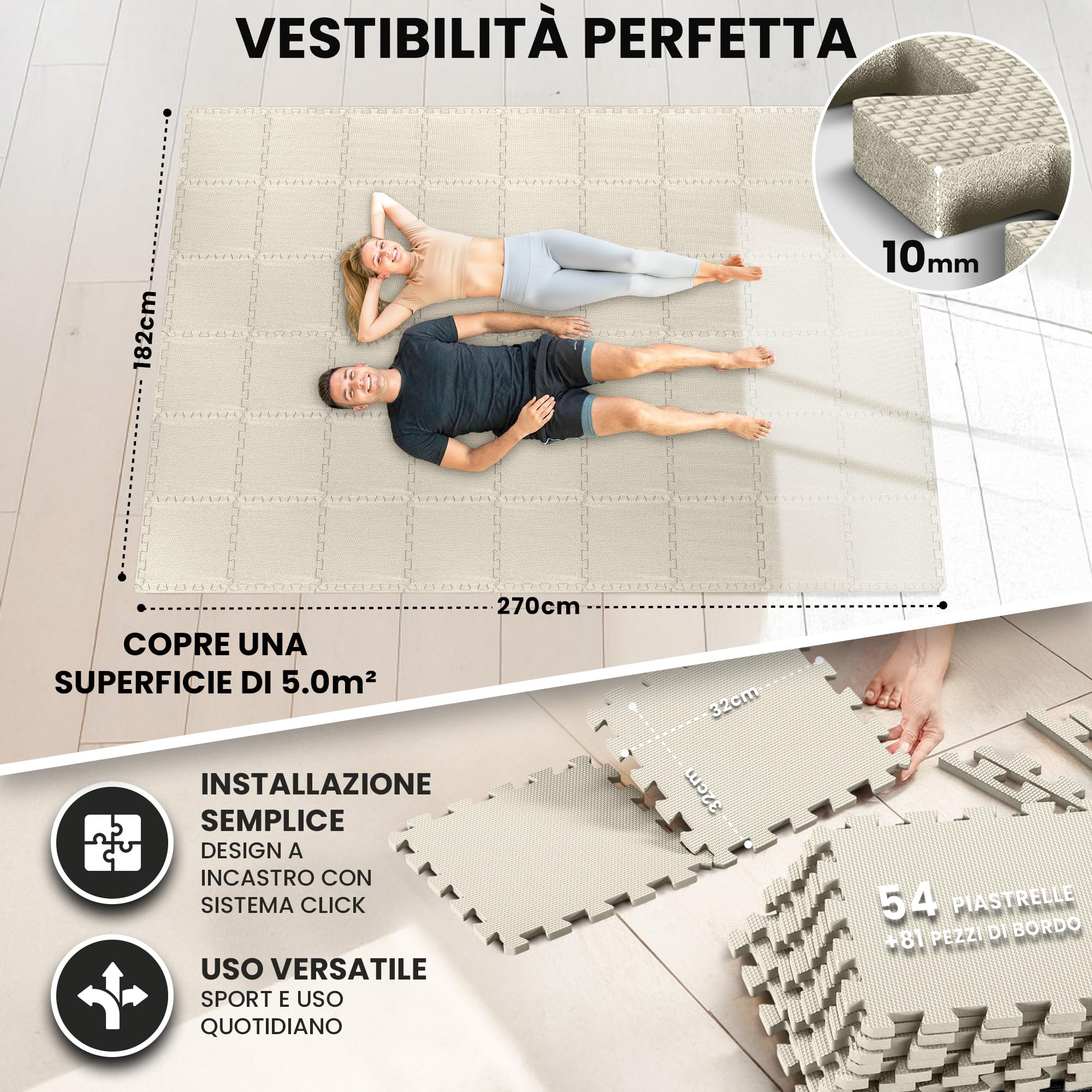 bemaxx Tappeto Palestra Tappetino Fitness da Ginnastica a Puzzle EVA | Pavimento Protettivo Incastro Tatami Allenamento Protezione Sport, Materassino Mattonella Pavimentazione per Home Gym Manubri