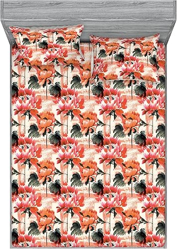 Miniatura 37 de Ambesonne Geometric Fitted Sheet & Pillow Sham Set, Minimalist Vibe Retro Pattern of Waves and Circles Scandinavian, Decorative Printed 3 Piece Pale