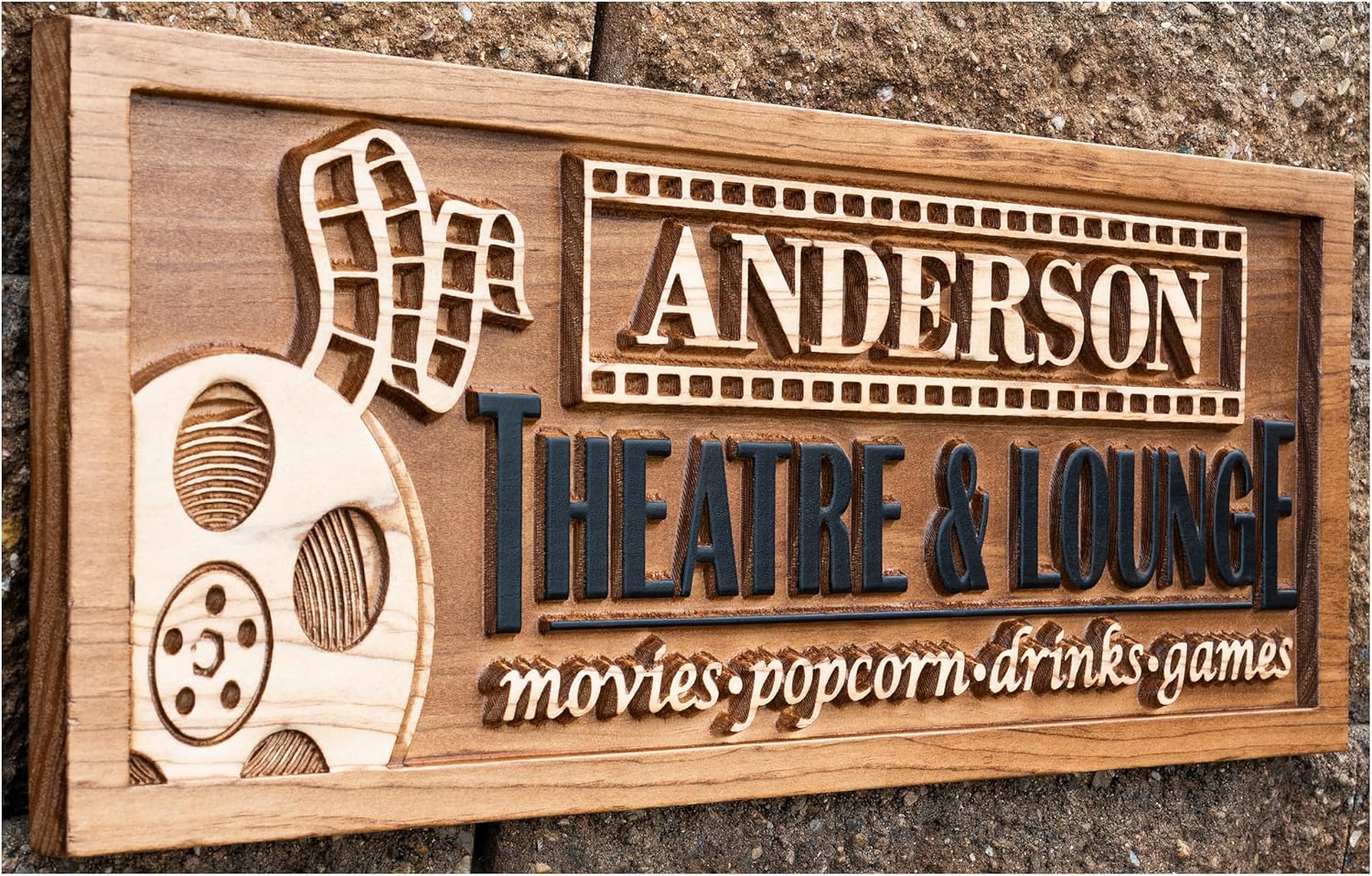 Personalized Wood Theater Film Sign | Home Movie Room Decor | Film Movie Lover Gift | Wood Name Signs, Custom Framed Marquee