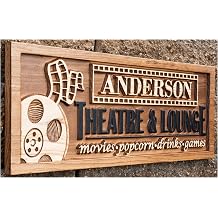 Wood Carved Personalized Home Theater Film Family Name Sign