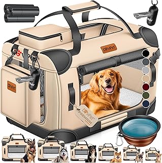 Caisse pour Chien Caisse de Transport pour Chien Pliable avec écuelle Sac de Transport Sac de Transport Caisse de Transport pour Animaux domestiques, Chiens et Chats, Beige, XXL